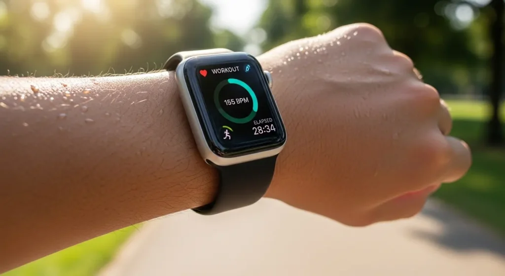 Yaz Explore - 6 reasons why the ๐ Apple Watch โ is great for travel A runner using their Apple Watch to track their heart rate and workout, showcasing the watch's fitness features By Yaz Explore | YazExplore
