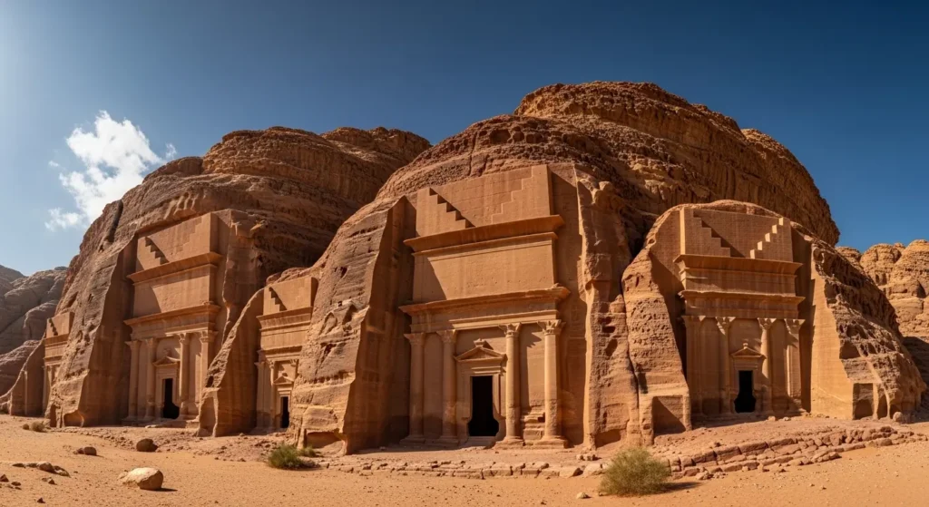Ancient carved tombs of Hegra in AlUla, Saudi Arabia's UNESCO World Heritage site