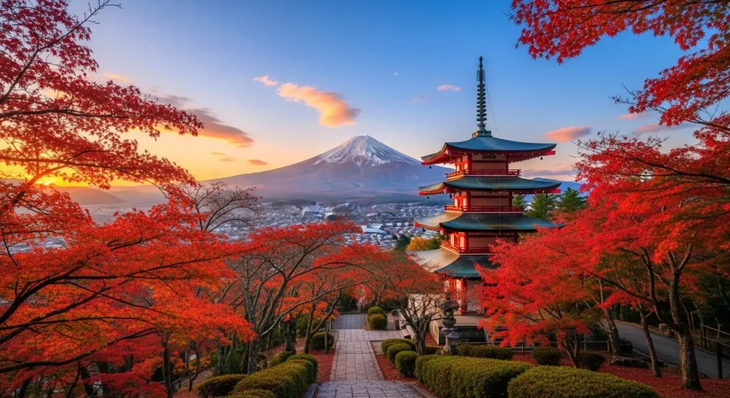 Beautiful autumn foliage at a traditional Japanese temple in Kyoto