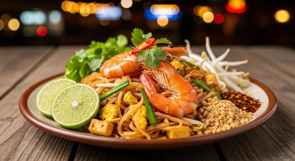Authentic and delicious Pad Thai street food with shrimp and peanuts in Thailand By Yaz Explore | YazExplore