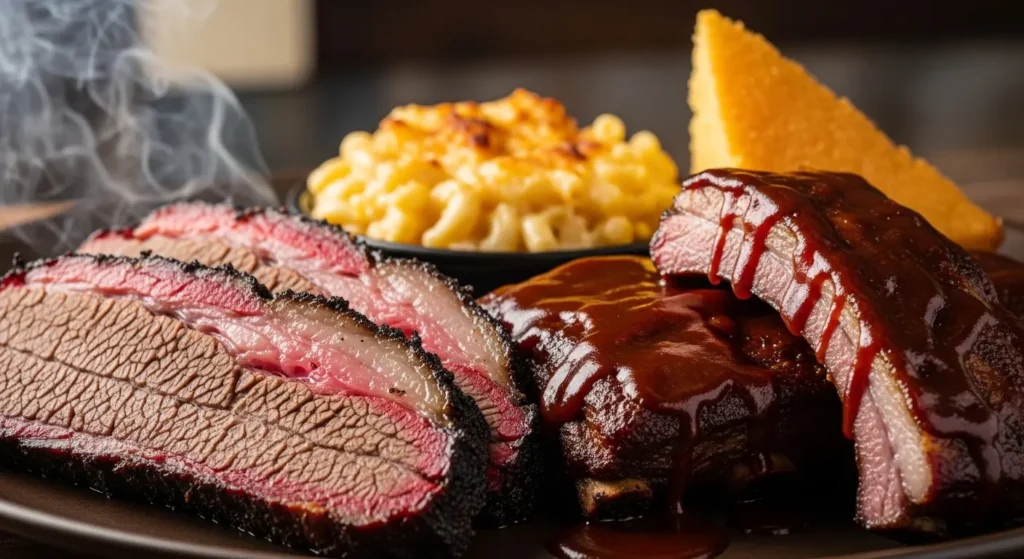 Yaz Explore - 🗽 United States Food| A Delicious Melting Pot 🍔🗽 A mouth-watering platter of authentic Southern BBQ meat with mac and cheese and cornbread By Yaz Explore | YazExplore
