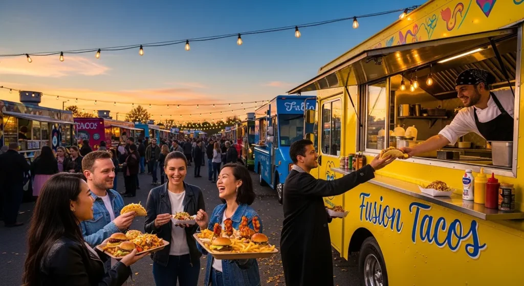 Yaz Explore - 🗽 United States Food| A Delicious Melting Pot 🍔🗽 A vibrant modern American food truck scene showcasing fusion cuisine and local street food culture By Yaz Explore | YazExplore