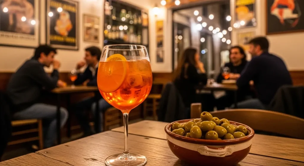 Classic Italian Aperitivo hour with an Aperol Spritz and olives at a local bar in Rome By Yaz Explore | YazExplore