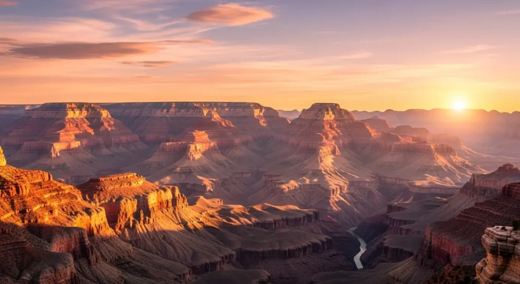A stunning sunrise over the Grand Canyon, a must-see natural wonder on a United States vacation By Yaz Explore | YazExplore