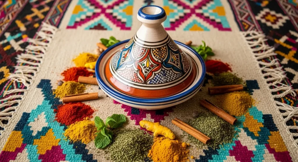 EXPLORE - Morocco’s Food Made Easy| Your Simple Guide to Tagines, Couscous & More 🇲🇦🍲 Traditional Moroccan clay tagine pot with aromatic spices