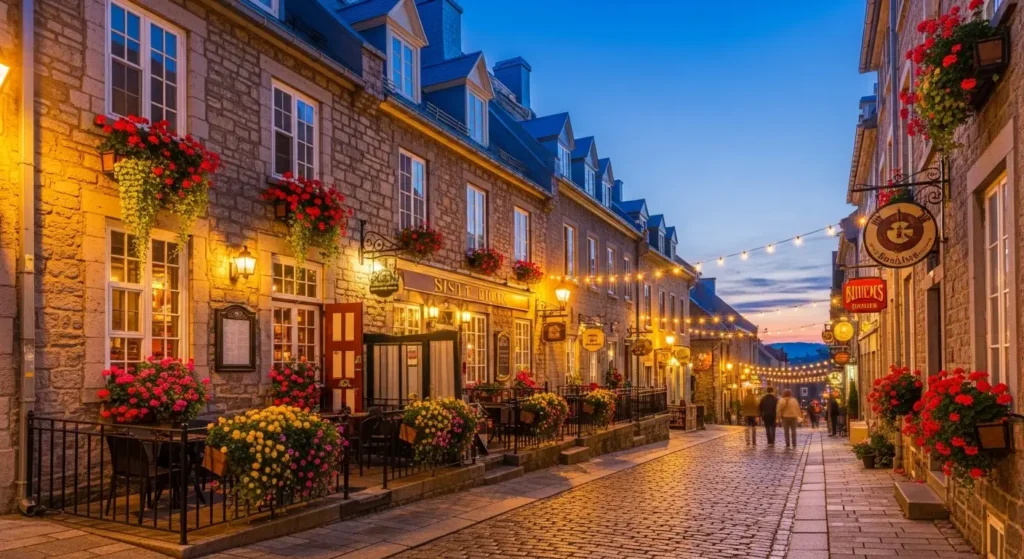 Charming cobblestone streets in Old Quebec City displaying European architecture in Canada