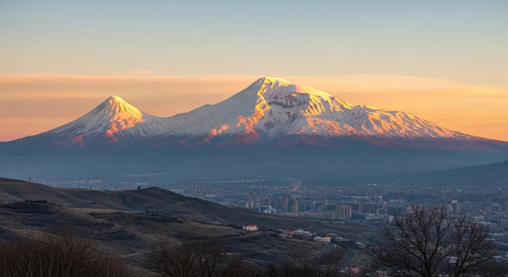 EXPLORE - Planning an Armenia Vacation? Your Complete Beginner's Guide for 7 days ๐บ๏ธโ๏ธ Majestic Mount Ararat view from Yerevan during a beautiful sunrise on an Armenia vacation
