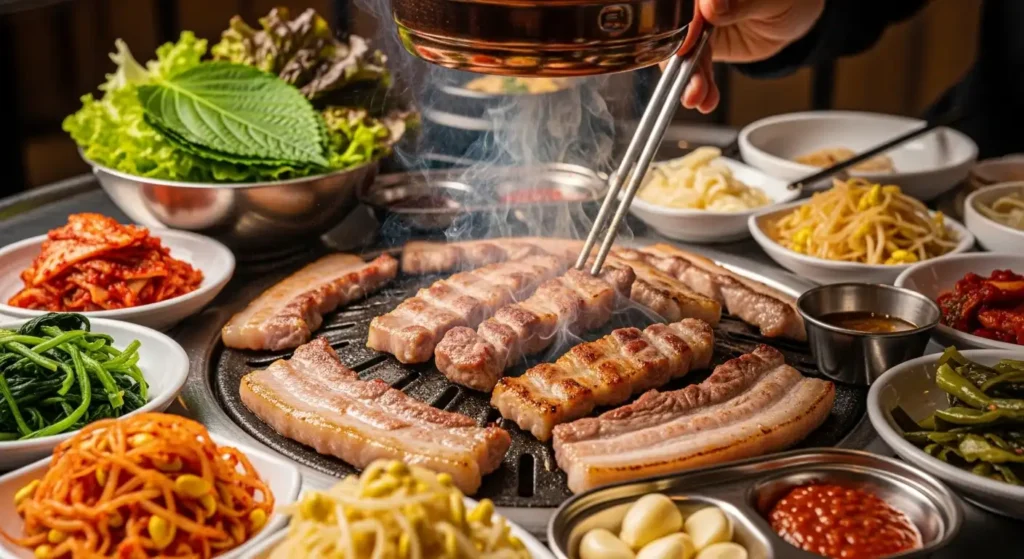 EXPLORE - Your First South Korea Vacation| A Beginner's Guide to Seoul, Food & Culture ๐ฐ๐ทโจ Authentic Korean BBQ restaurant experience with sizzling pork belly samgyeopsal spicy kimchi and traditional banchan side dishes