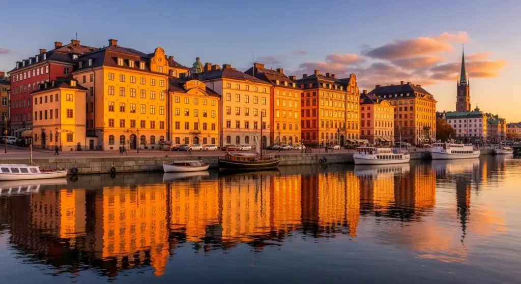 Colorful buildings of Gamla Stan in Stockholm during a magical summer Sweden vacation