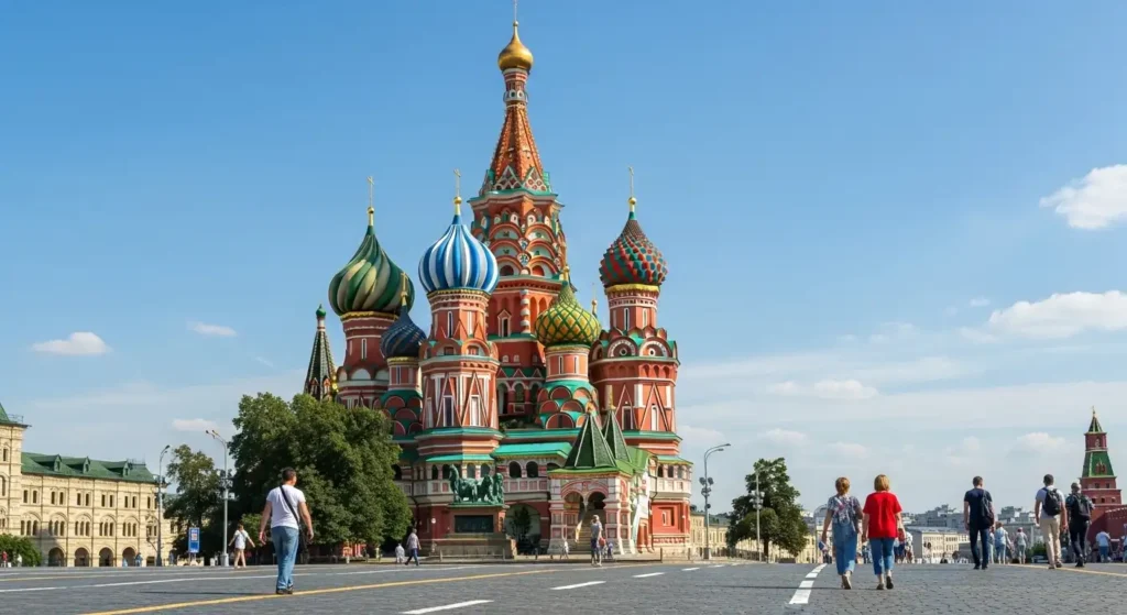 St. Basil's Cathedral in Red Square Moscow during a summer Russia vacation