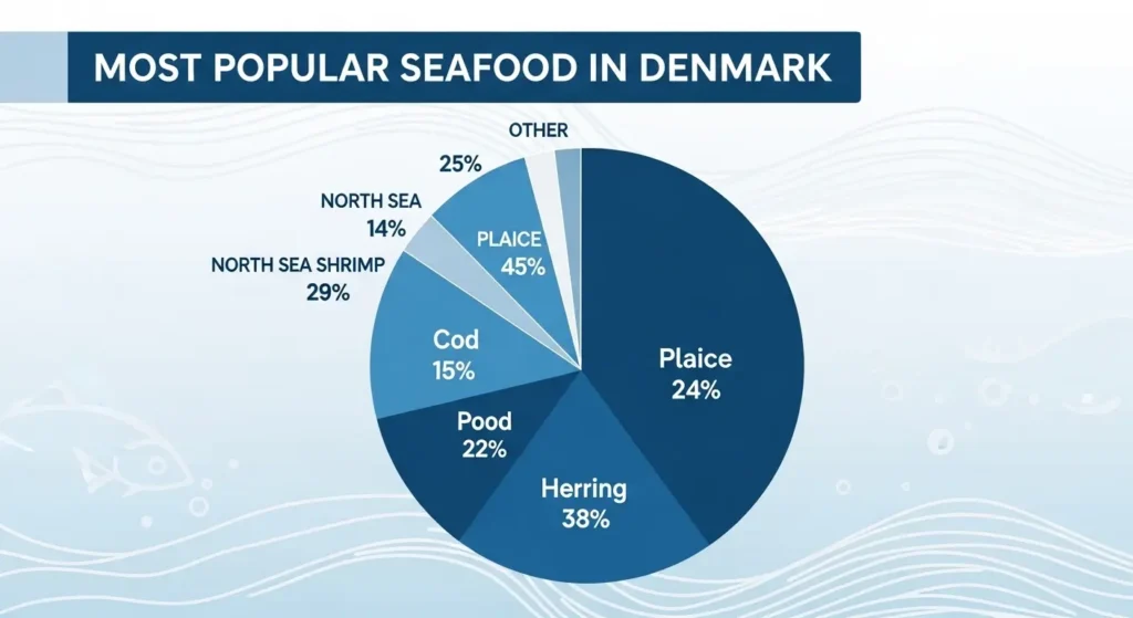Infographic showing the most popular Danish seafood varieties
