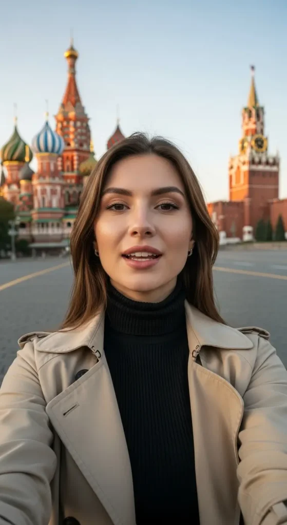 EXPLORE - Russia Vacation Guide: The Unforgettable Itinerary for First-Timers A travel creator discussing a Russia vacation by a scenic St. Petersburg canal.Russia Travel, Moscow Guide, St. Petersburg Tourism, Travel Planning, Visa for Russia, Beginner Travel, European Vacation, Cultural Travel,