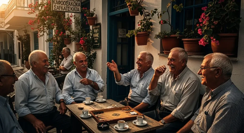 Agroupofmenenjoyingcoffee,demonstratingtheslow−pacednatureofGreekculture. By Yaz Explore | YazExplore
    E-X-P-L-O-R-E without limits at YazExplore
